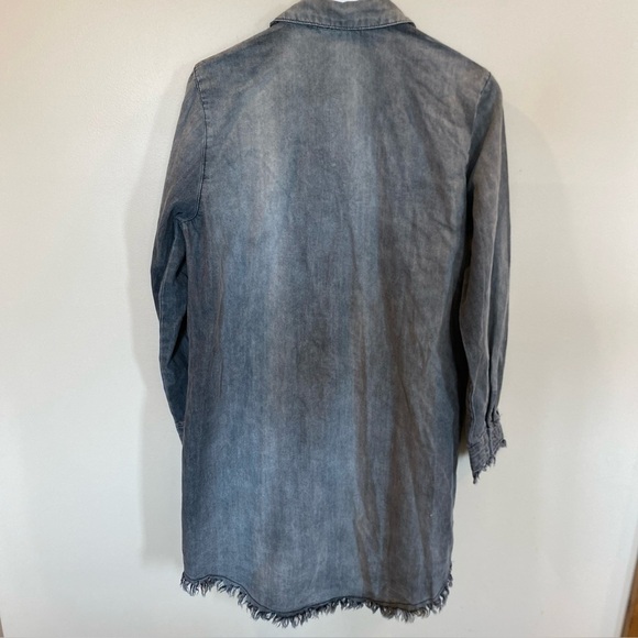 Mazik Gray Denim Dress Long Sleeve Womens Medium Frayed Hem Pockets - Picture 5 of 5